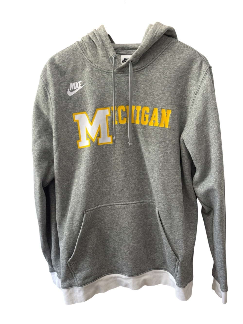 Nike U of M Michigan Wolverines Hoodie Sweatshirt XLarge Grey Fleece Pullover